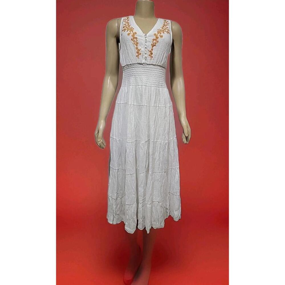 J Glee Sleeveless Midi Dress Size PM Floral Embroidered Smocked Waist NEW #CC